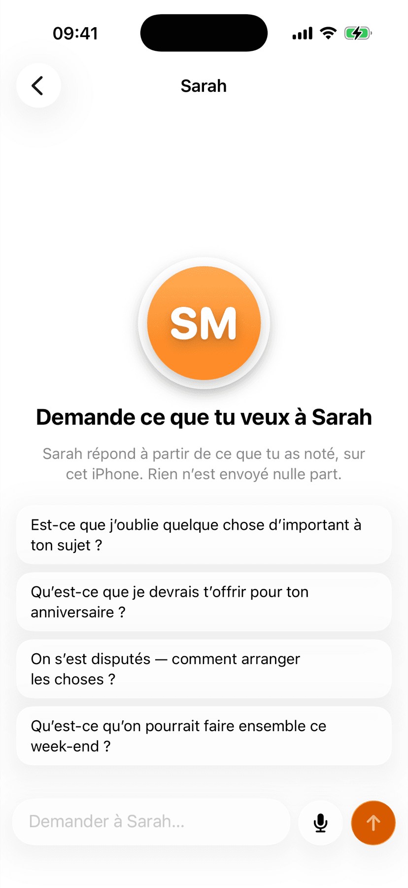 Demander à Sarah : une conversation avec des questions suggérées